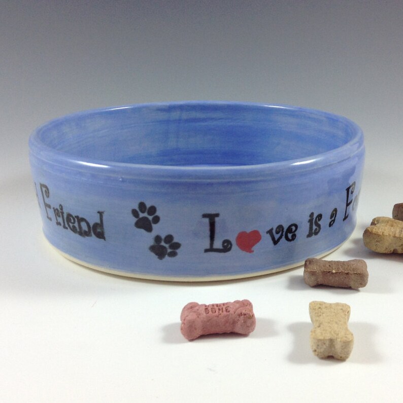 Ceramic Dog Bowl Pet Food Bowl Stoneware Bowl, Pet water Bowl Love is a Four-Legged Friend DogCat Dish Pet WaterFood Dish