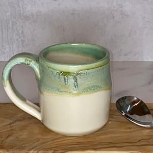 Stoneware 10 oz. Green and White Mug - Handmade  Coffee/Tea Cup, Coffee Lover&#39;s Gift