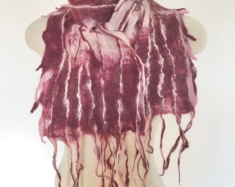 Silk Scarf Nuno Felt Scarf Burgundy Pink Scarf Felt Wrap Silk Shawl Felt Clothing Womans Scarf Fiber Art Scarf Felting Canada Fashion