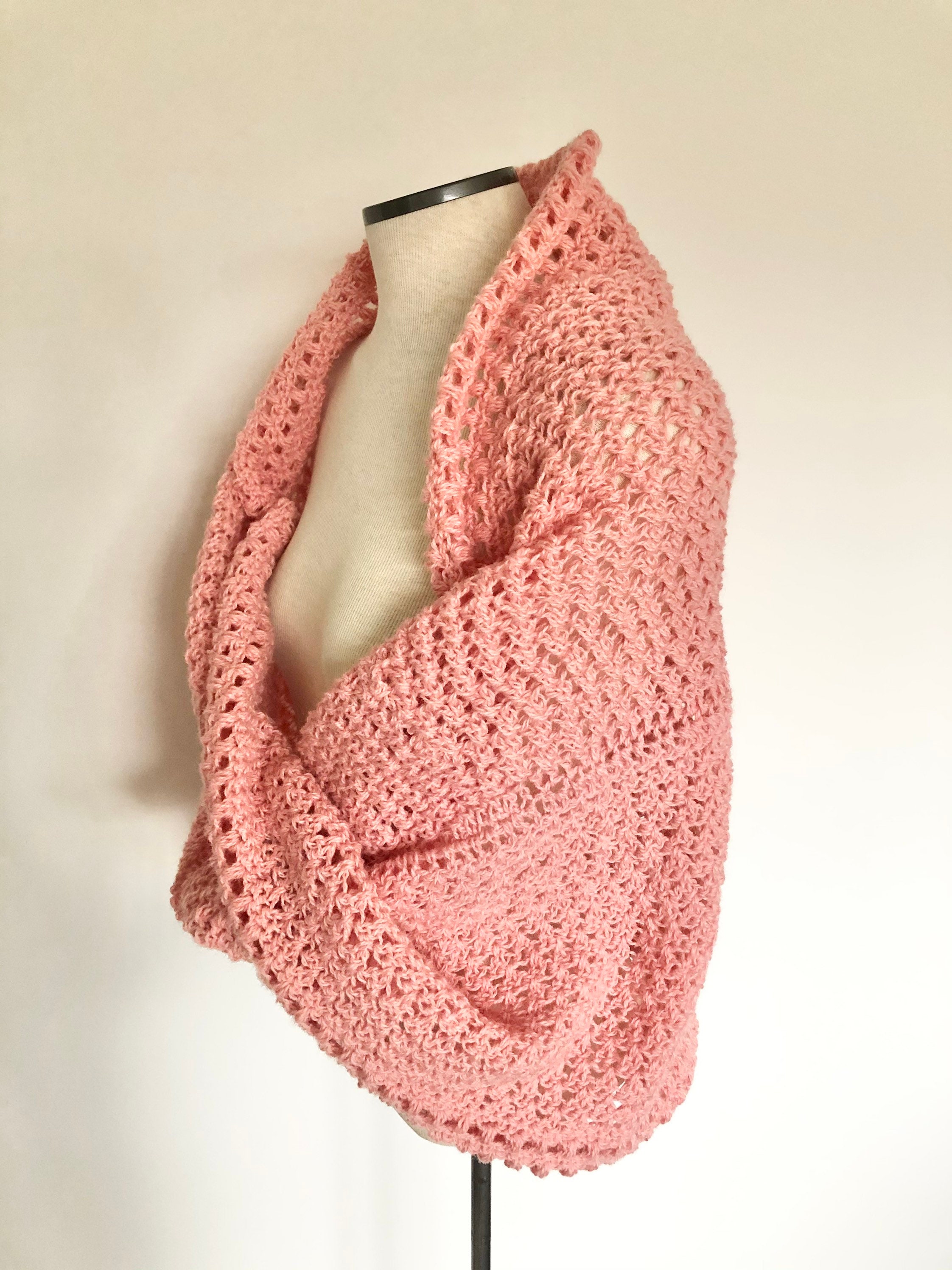 Twisted mobius shawl crocheted in rose pink wool bridal shawl Etsy