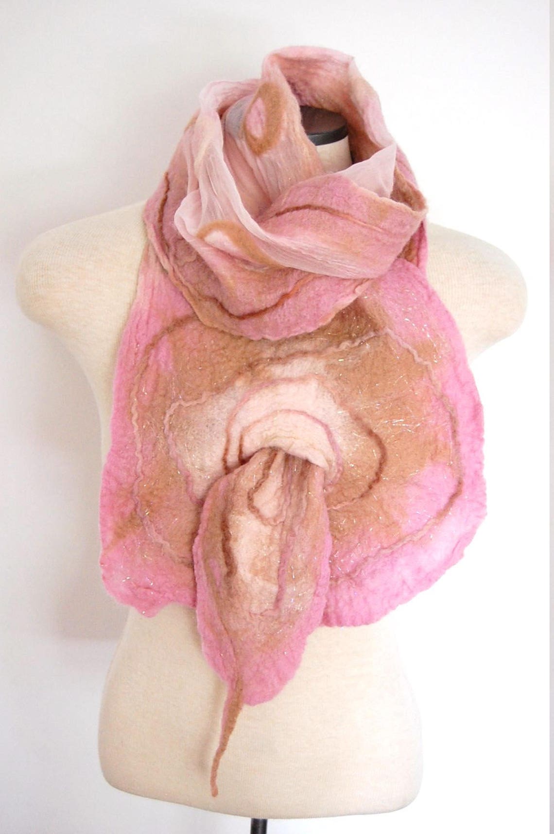 Women's Pink Silk and Merino Wool Shawl Nuno Felted Wrap Etsy