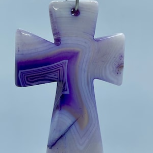 Beautiful purple and white agate Celtic cross pendant