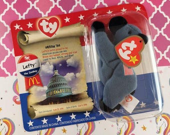 Vintage 2000 TY American Trio Lefty the Donkey Teeny Beanie Baby NEW & Sealed