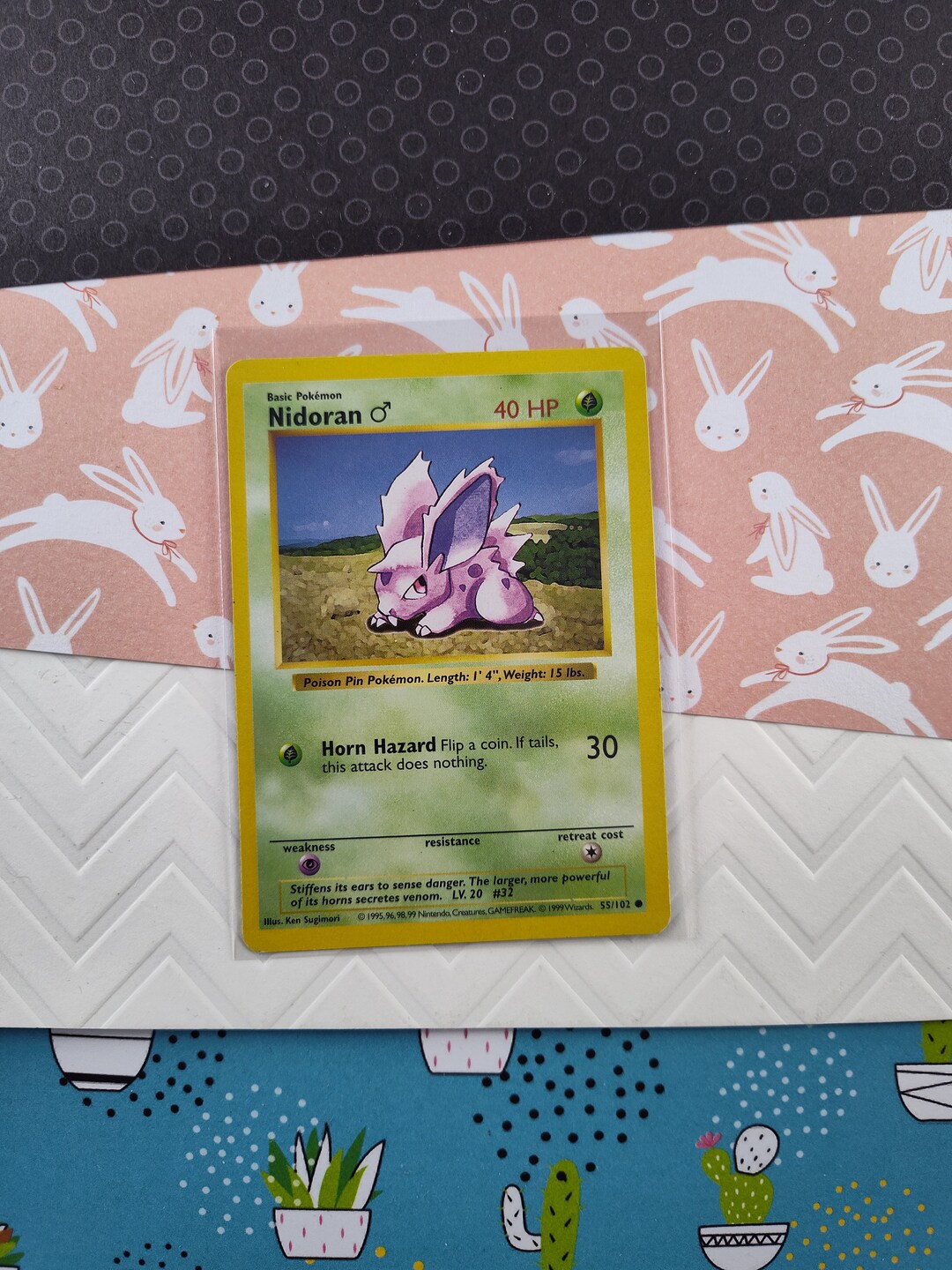1995 nidoran pokemon card Vintage Common - Shadowless Nidoran Base Non-holo Pokemon Card 55/102 - MP