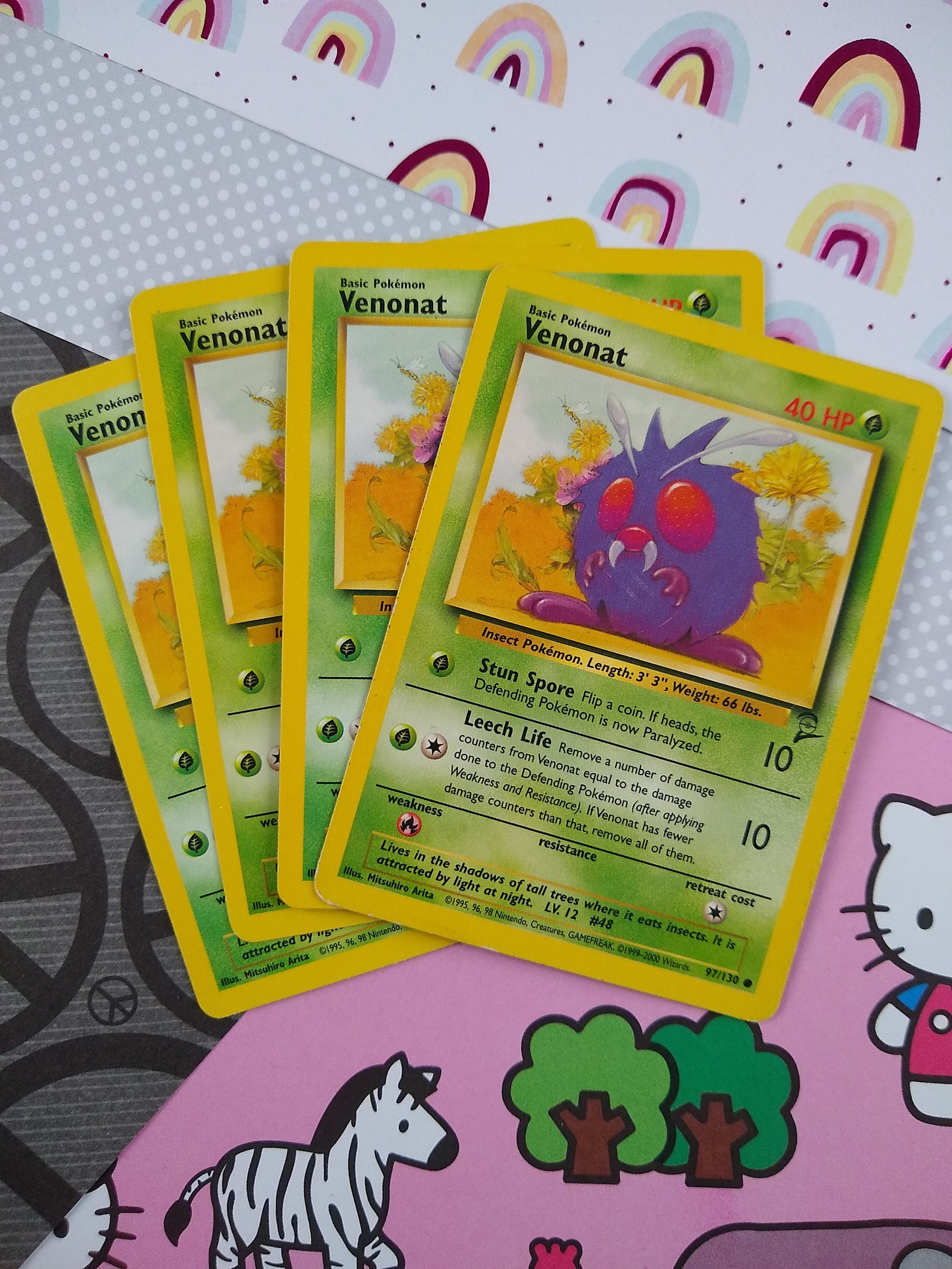 Vintage Common - Set/4 Venonat Base Set 2 Non-Holo Pokemon Cards 97/130 - LP