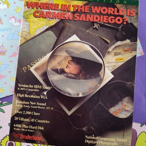 Liquidation vintage 1990 Broderbund Où se trouve Carmen Sandiego, édition DELUXE IBM/Tandy