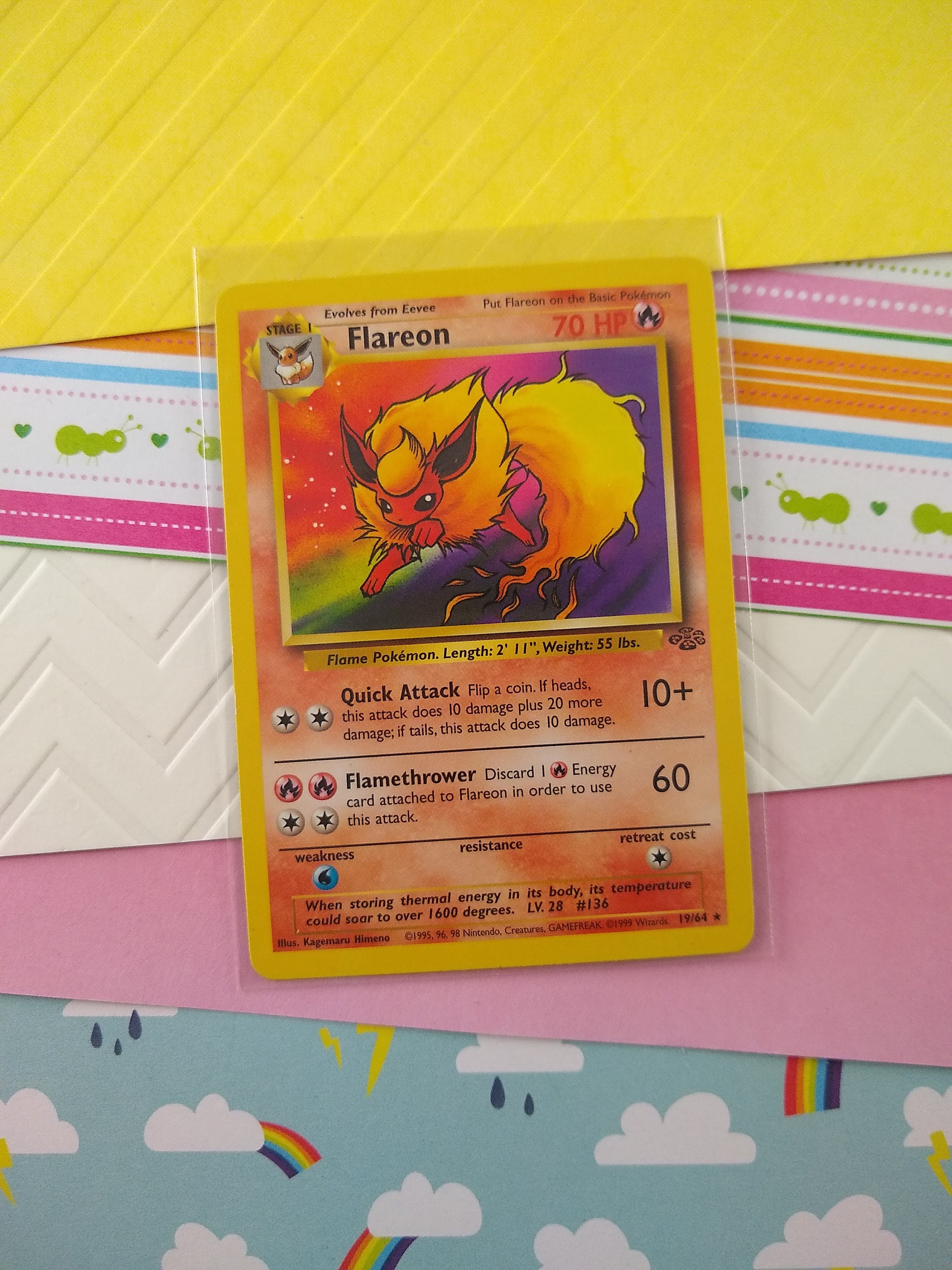 flareon pokemon card 1995 - 136/165 151 - Reverse Foil Evolves from Eevee Type Pokemon Jungle Flareon 3 Flareon