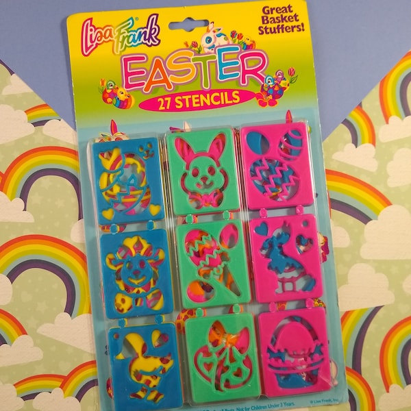 Vintage 1990's Lisa Frank Easter Stencil Set of 27 Stencils, New & Sealed, Great Condition