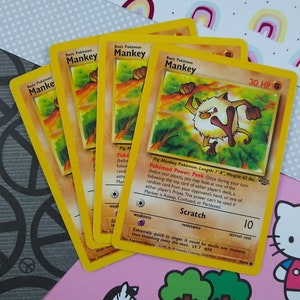 LIQUIDACIÓN Vintage Common - Set/4 Cartas Pokémon Mankey Jungle No Holográficas 55/64 - LP