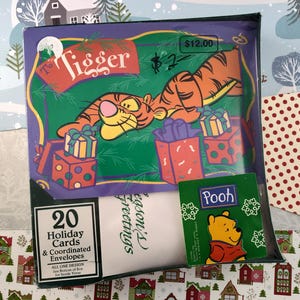 Juego de tarjetas navideñas vintage con Winnie the Pooh, Tigger y Cleo, nuevas y selladas