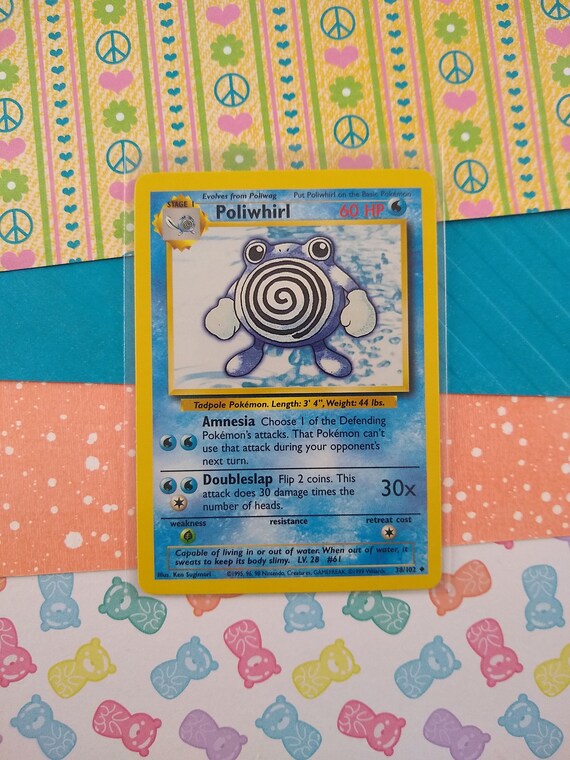pokemon poliwhirl card Vintage Uncommon - Base Set Non-holo 38/102 - VG (B) Stage 1 Stage 1 Poliwhirl HP 90