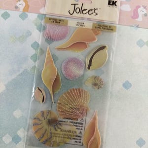 Paquete de pegatinas tridimensionales de Jolee EK Success Seashells SPARKLE Vellum, nuevo/sellado