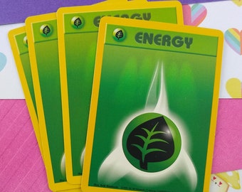 Vintage Energy - Set/4 Grass Base Set Non-Holo Pokemon Cards 99/102 - LP