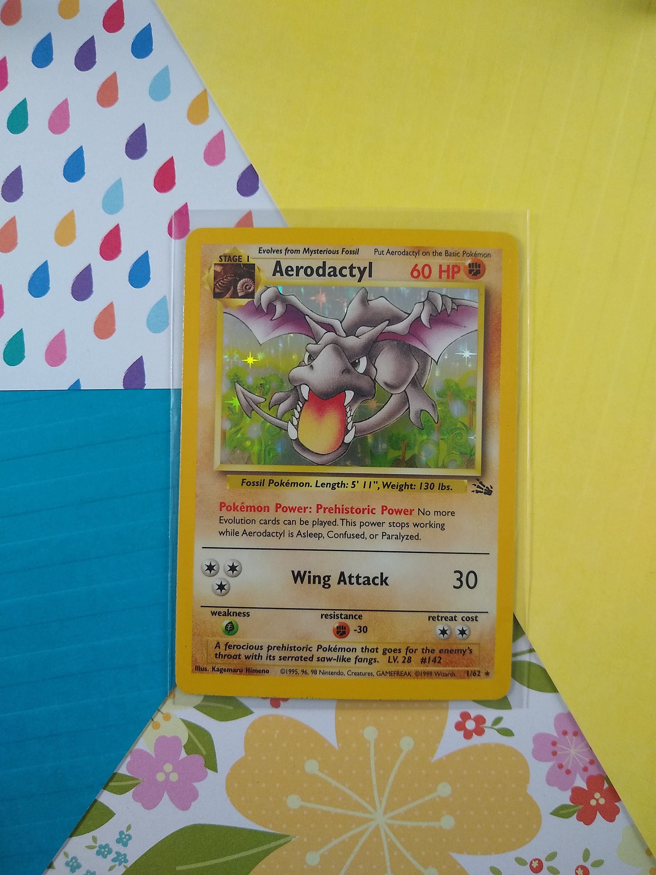 POKEMON Card FOSSIL PRE-RELEASE 1st Edition AERODACTYL #1/62 Star Rare Holo  VG