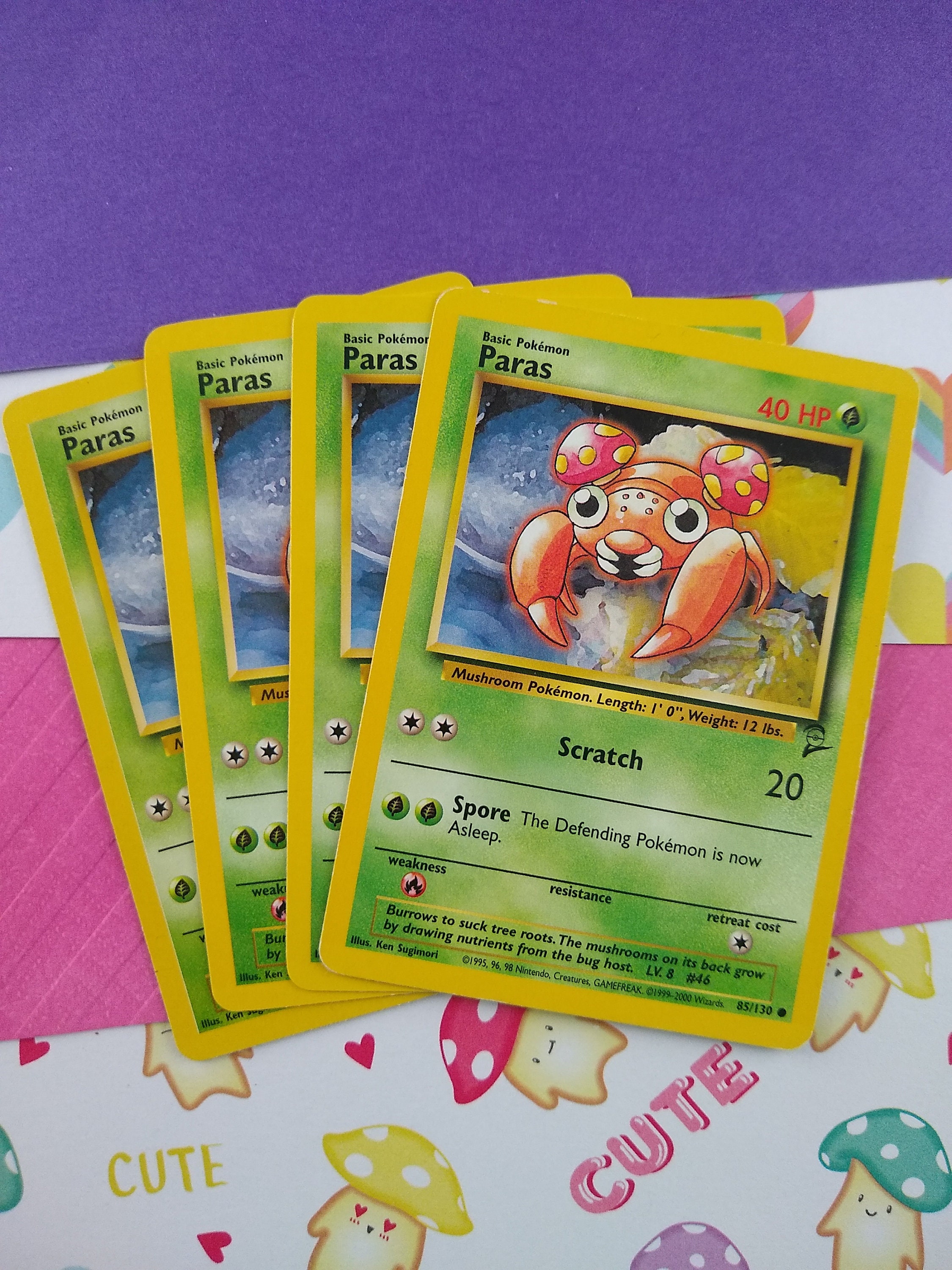 first edition paras pokemon card CLEARANCE Vintage Common - Set/4 Base Set 2 Non-holo Cards 85/130 - LP variation to centering CLEARANCE Vintage Uncommon - 1st