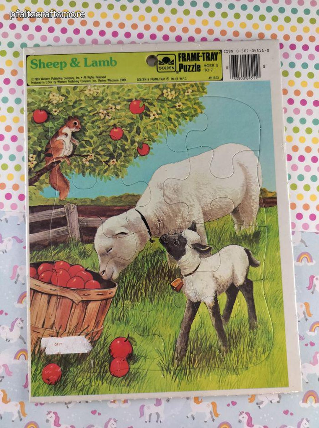 Vintage Sheep & Lamb Golden Cardboard Frame-tray Puzzle, New