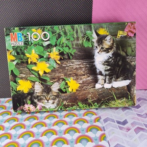 Vintage Milton Bradley MB Junior 100pc Puzzle, Kitty Cats Flowers, New & Sealed