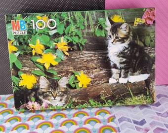 CLEARANCE Vintage Milton Bradley MB Junior 100pc Puzzle, Kitty