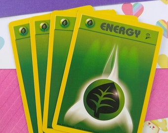 Vintage Energy - Set/4 Grass Base Set 2 Non-Holo Pokemon Cards 127/130 - LP