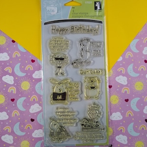 CLEARANCE Inkadinkadoo Happy Birthday Set of 7  Clear Stamps, New & Sealed