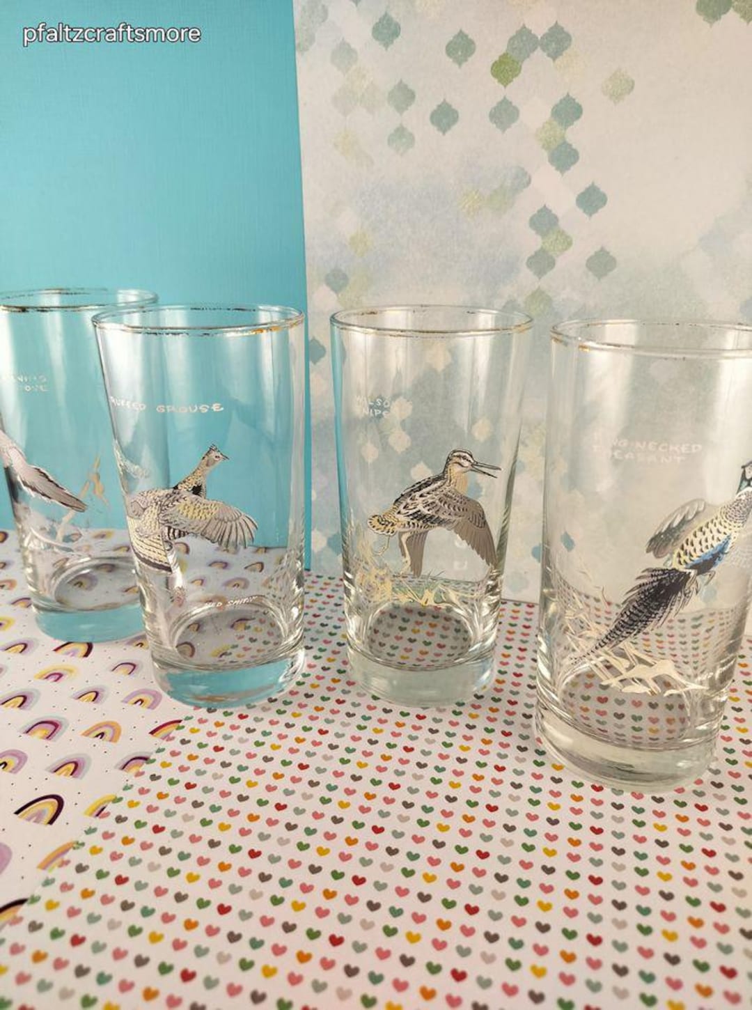 Vintage Ned Smith Birds Waterfowl Gold-rimmed Glass Tumbler Set/4