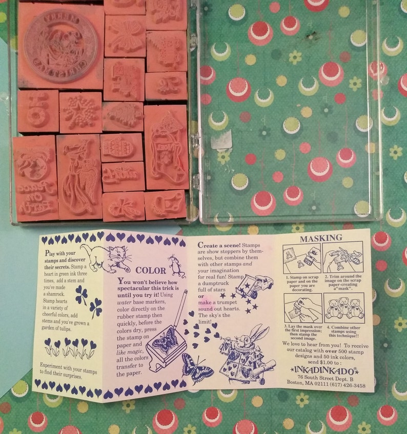 Mostly Clean Vintage Christmas Inkadinkado Stamp Set of 20 Stamps in Original Case