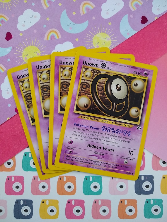 unown pokemon card set Vintage Common - Set/4 Unown (O) Neo Discovery Non-holo Pokemon Cards 69/75  - LP