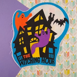 CLEARANCE Vintage Halloween Spooky Ghosts Large Fabric Applique Patch Decor, Nice & Clean