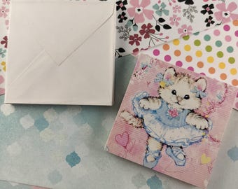 Vintage 1994 Hallmark Miniature Blank Cards Ballerina Kitty Cat w/Envelopes Set/12