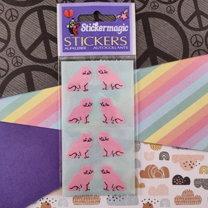 CLEARANCE Vintage Stickermagic Hoja de pegatinas individuales, Gatos rosados, Sellado y sin abrir/Sin usar