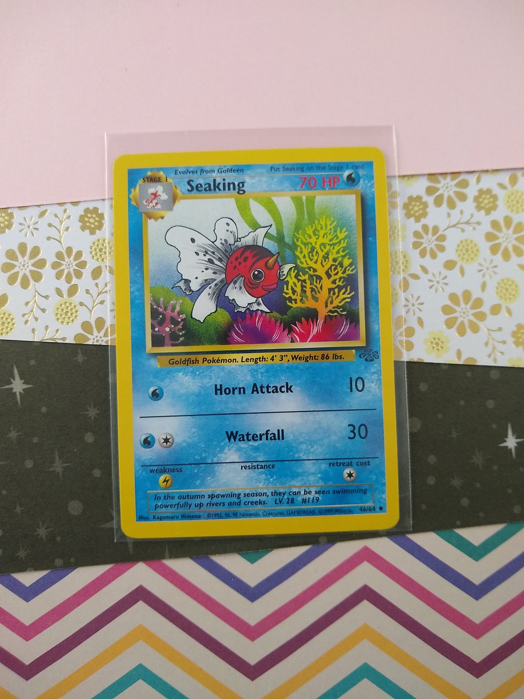 1995 seaking pokemon card Vintage Uncommon - Seaking Jungle Non-holo Pokemon Card 46/64 - VG (C)