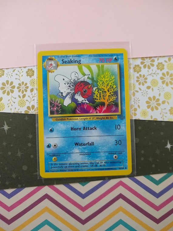 1995 seaking pokemon card value Blue symbol under jungle set icon on old : r/pkmntcgcollections These cards are freshly removed from packs Vintage Uncommon - Seaking Jungle