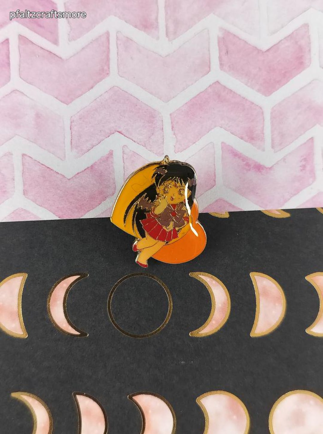 Vintage Sailor Moon Mars Yellow/orange Hearts Enamel Pin/brooch