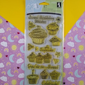 CLEARANCE Inkadinkadoo Sweet Birthday Wishes Set of 17 Clear Stamps, New & Sealed