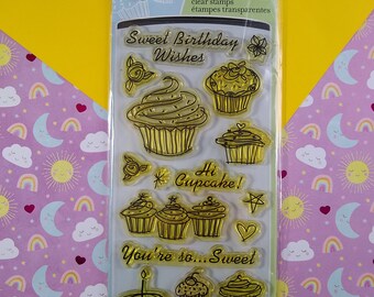 Inkadinkadoo Sweet Birthday Wishes Set of 17 Clear Stamps, New & Sealed