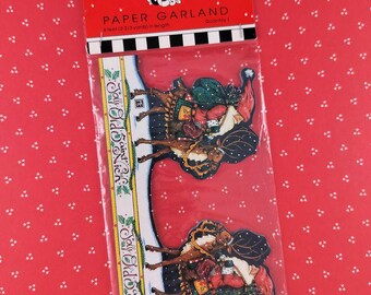 Vintage Mary Engelbreit kerstslinger van papier met de afbeelding van de vrolijke Sint-Nicolaas, NIEUW & Verzegeld.