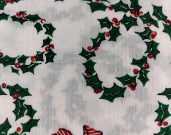 Rester av tyg i vintage-stil med vit, grön, röd julkrans, 3,8 x 112 cm bred, ren