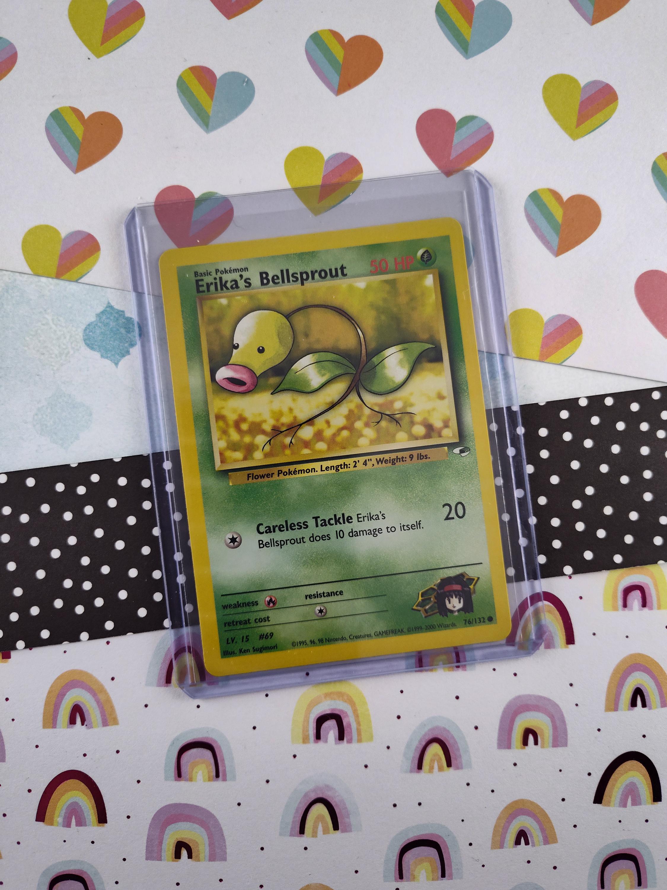 1995 bellsprout pokemon card value Vintage Like new Search your deck for a Basic Pokemon named Bellsprout and put it onto your Bench Vintage Common - Erika's Bellsprout
