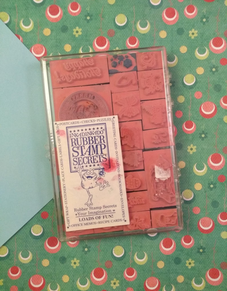 Mostly Clean Vintage Christmas Inkadinkado Stamp Set of 20 Stamps in Original Case