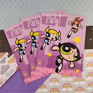 LIQUIDACIÓN Vintage 1999 Powerpuff Girls Party Invitations Set/3 tarjetas, sin usar