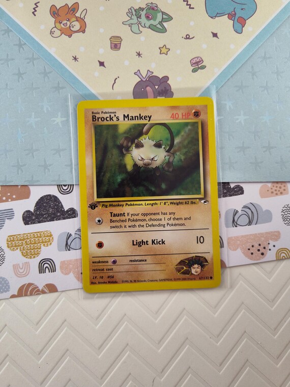 pokemon card mankey Vintage Common - 1st Edition Brock's Gym Heroes Non-holo 67/132 - VG variation to centering The Most Valuable Mankey Pokemon