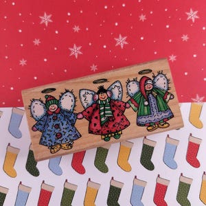 Vintage Christmas Rubber Stampede Patchwork Angels Träkloss/Gummistämpel, Ren