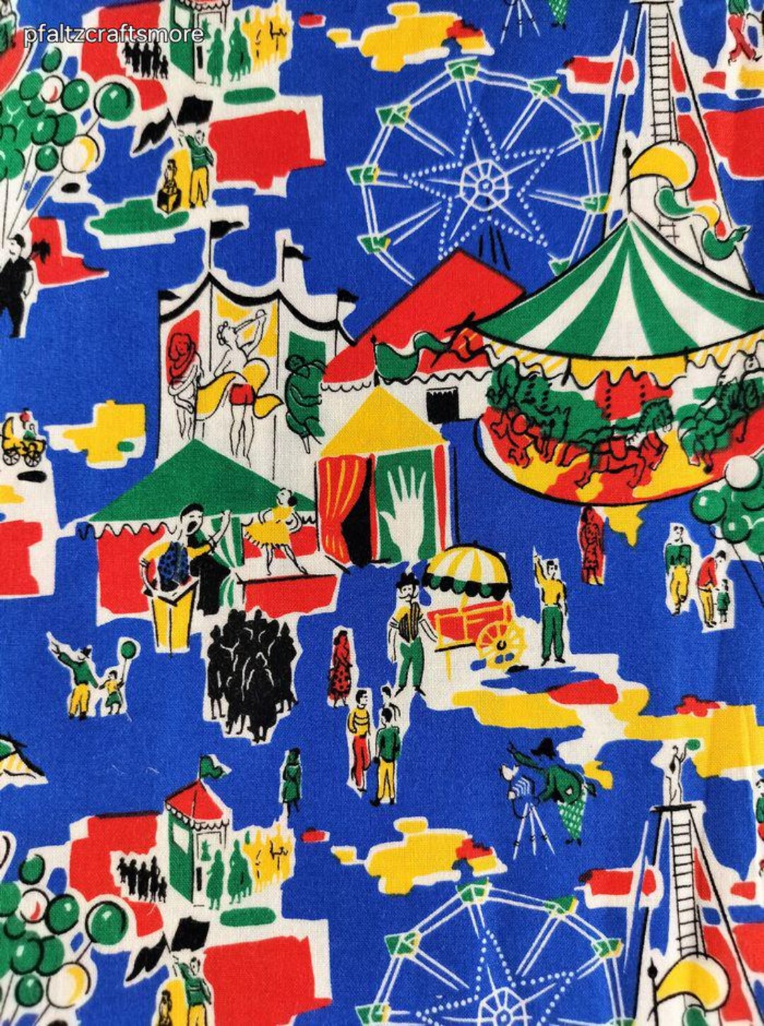 Vintage Colorful Vibrant Carnival Carousel Fabric Remnant, 4 X 43