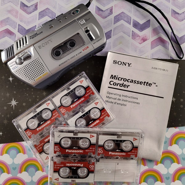 Vintage SONY Microcassette-Corder M-200MC UNTESTED w/7 Panasonic Microcassettes
