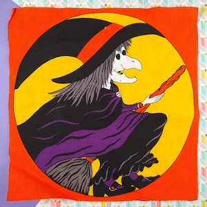 CLEARANCE Vintage Halloween Spooky Witch X-Large Fabric Applique Patch Decor, Nice & Clean