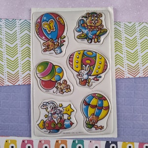 CLEARANCE Vintage 1984 Mark 1 Rainbow Balloons Animals Puffy Scratch &#39;n Sniff Full Sticker Sheet