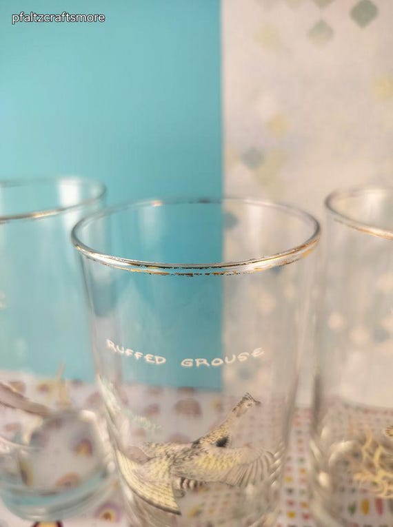 Vintage Ned Smith Birds Waterfowl Gold-rimmed Glass Tumbler Set/4
