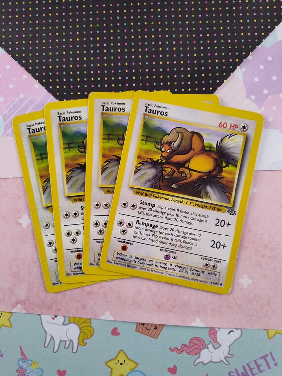 Vintage Uncommon - Set/4 Tauros Jungle Non-holo Pokemon Cards 47/64 - LP -  Etsy
