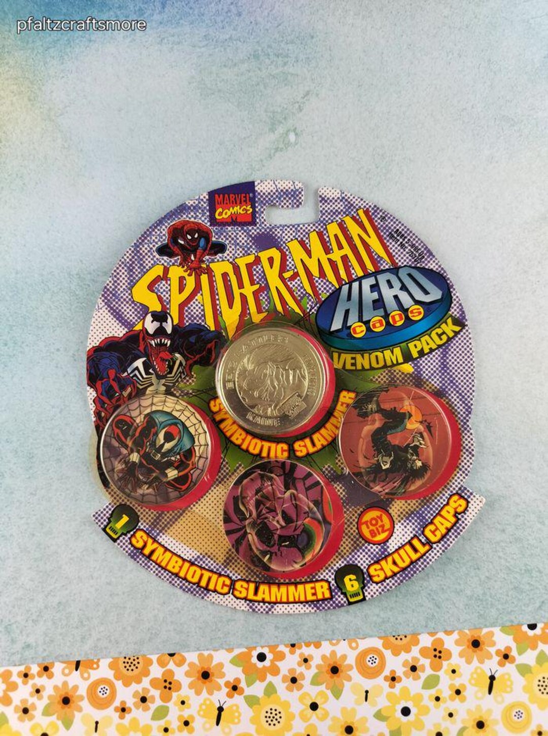 Vintage 1990's Pogs Spider-man Hero Caps Venom Pack 6 Skull Caps +