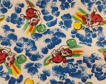 Remanente de tela vintage con globos amarillos arcoíris, azul ratón y rojo, 1-1/3 yardas x 42 pulgadas de ancho, impecable.